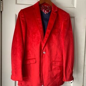 Boy’s Vibrant Red Velvet Blazer
